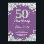 50e anniversaire Invitation Diamant violet et arge<br><div class="desc">Invitation du 50e anniversaire. Diamant de strass violet et argenté. Élégant invitation de Bassorh Anniversaire. Anniversaire adulte. Femmes Anniversaire. Hommes Anniversaire. Pour plus de personnalisation,  cliquez sur le bouton "Customiser" et utilisez notre outil de conception pour modifier ce modèle.</div>