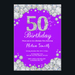 50e anniversaire Invitation Diamant violet et arge<br><div class="desc">Invitation du 50e anniversaire. Diamant de strass violet et argenté. Élégant invitation de Bassorh Anniversaire. Anniversaire adulte. Femmes Anniversaire. Hommes Anniversaire. Pour plus de personnalisation,  cliquez sur le bouton "Customiser" et utilisez notre outil de conception pour modifier ce modèle.</div>