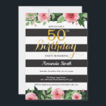 50e anniversaire Invitation Femmes. Noir d'or flor<br><div class="desc">50e anniversaire Invitation pour les femmes. Invitation de la fête d'anniversaire Black and Gold. Parties scintillant d'or. Fleur florale d'aquarelle rose. Grandes taches noires et blanches. Numérique imprimable. Pour plus de personnalisation,  cliquez sur le bouton "Customiser" et utilisez notre outil de conception pour modifier ce modèle.</div>