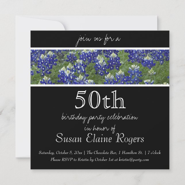 50e anniversaire Invitation florale du Texas Blueb (Devant)