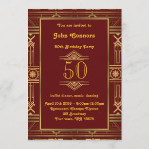 50e anniversaire Invitation Homme 50e, style Gatsb