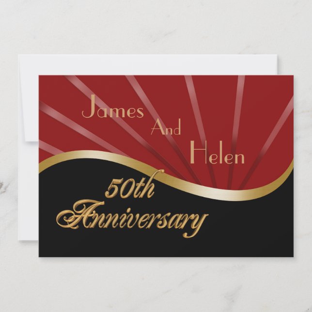 50e anniversaire invitation mariage or rouge (Devant)