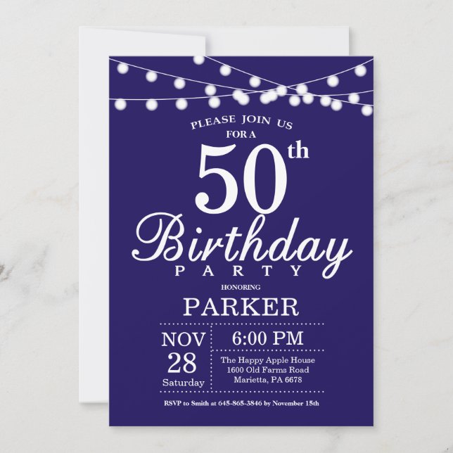 50e anniversaire Invitation Marine Bleue (Devant)