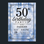50e anniversaire Invitation Parties scintillant bl<br><div class="desc">50e anniversaire Invitation à cordes bleues avec Arrière - plan à Parties scintillant bleue. Anniversaire bleu. Anniversaire adulte. Hommes ou femmes Anniversaire Invitation. 13e 15e 16e 18e 20e 21e 30e 40e 50e 60e 70e 80e 90e 100e, n'importe quel âge. Pour plus de personnalisation, cliquez sur le bouton "Customiser" et utilisez...</div>