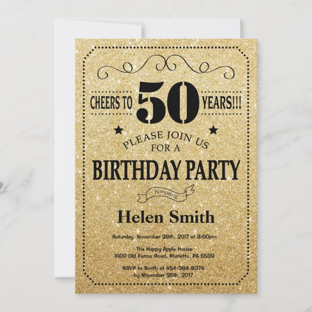 50e anniversaire Invitation Parties scintillant no (Devant)