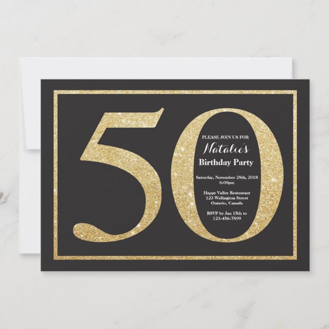 50e anniversaire Invitation Parties scintillant or (Devant)