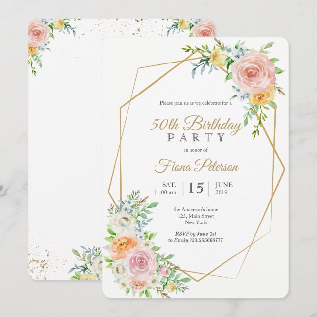 50e anniversaire invitation pour elle (Devant / Derrière)