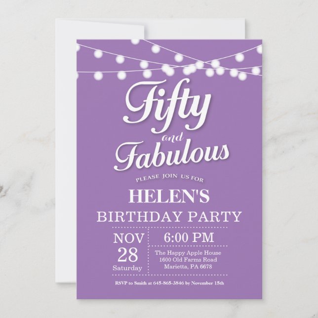 50e Anniversaire Invitation Purple Fabulous (Devant)