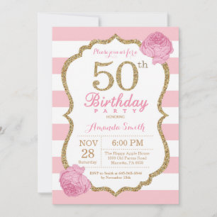 50e anniversaire Invitation rose et or Floral