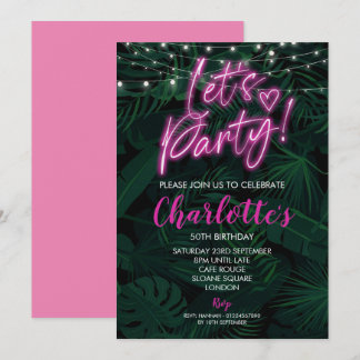 50e anniversaire Invitation rose néon noir