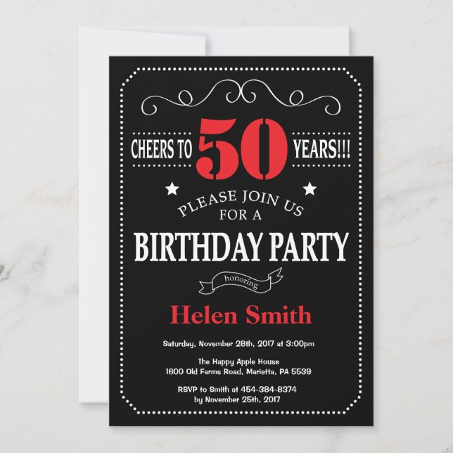 50e anniversaire Invitation Rouge et noir Tableau  (Devant)