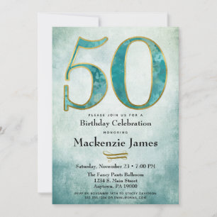 50e anniversaire Invitation Turquoise Blue Gold Ad
