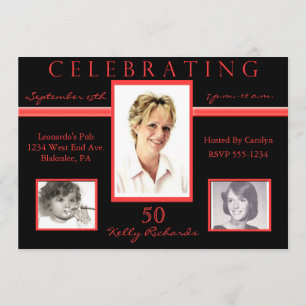 50e anniversaire Invitations photo triples Noirs e