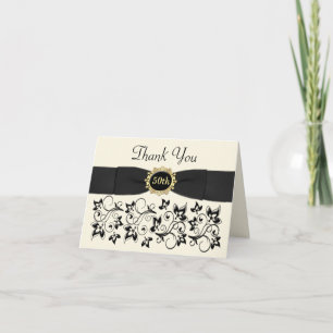 50e Anniversaire ivoire Black Floral Carte de reme