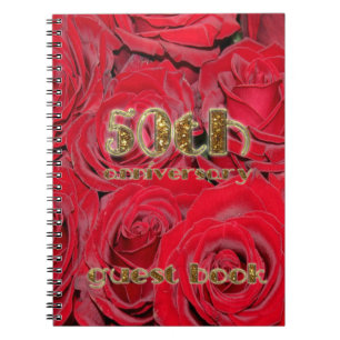 50e Anniversaire Livre d'invité Gold Red Roses Flo