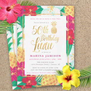 50e anniversaire Luau Invitations   Rose & Or