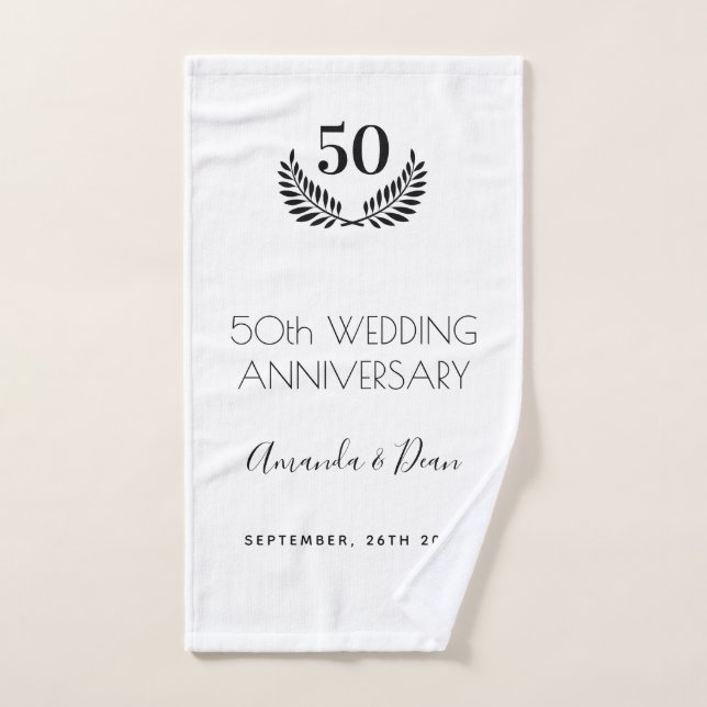 50e anniversaire mariage blanc noir couronne (Serviette à main)
