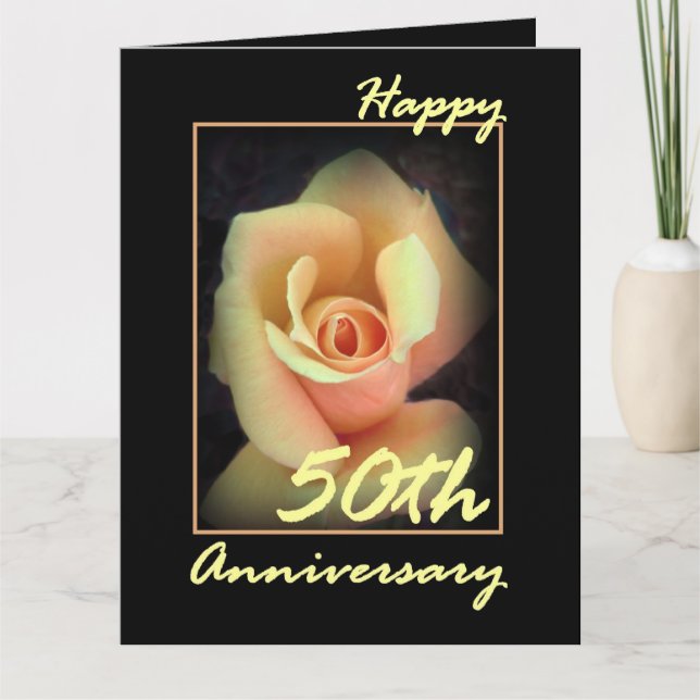50e anniversaire Mariage Carte Rose jaune GRANDE (Devant)