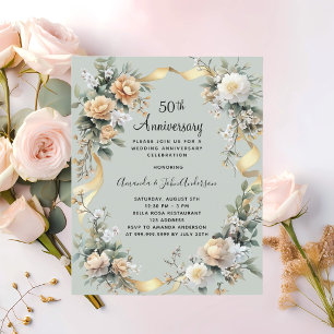 50e anniversaire mariage florals or invitation