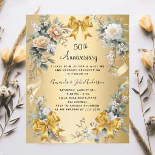 50e anniversaire mariage invitation à l'or floral