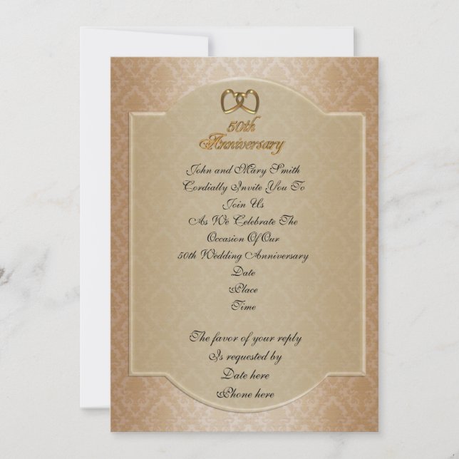 50e anniversaire Mariage invitation or damask or (Devant)
