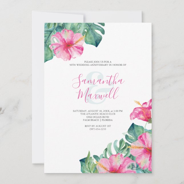 50e anniversaire Mariage Invitations Hibiscus Fleu (Devant)