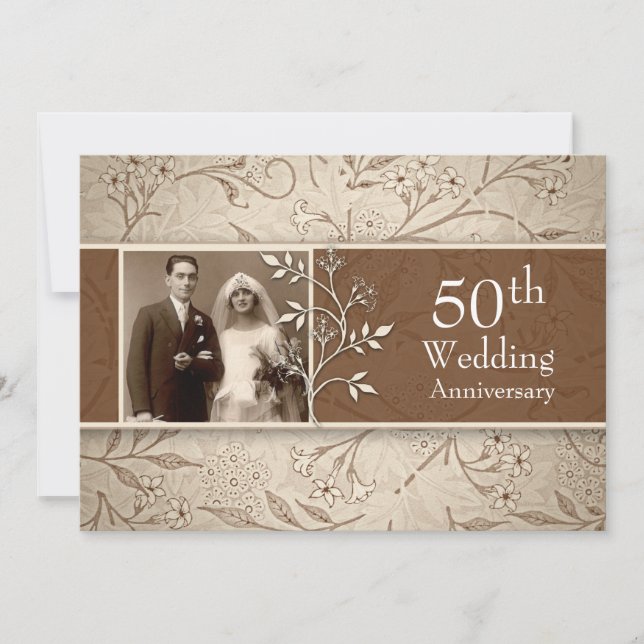 50e anniversaire mariage photo invitations vintage (Devant)