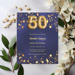 50e anniversaire marine bleu or étoiles invitation