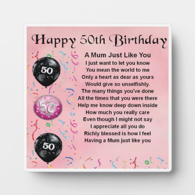 50e anniversaire Mum Poem Plaque (Devant)