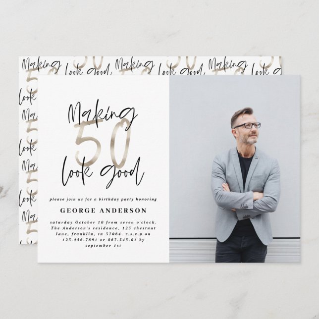 50e anniversaire noir argent élégant moderne uniqu (Devant / Derrière)