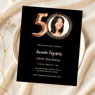 50e anniversaire noir rose or photo invitation
