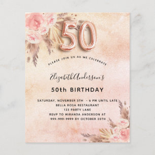 50e anniversaire pampas herbe invitation rose