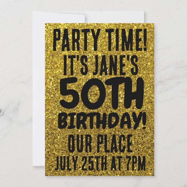 50E ANNIVERSAIRE PARTIES SCINTILLANT OR INVITATION (Devant)
