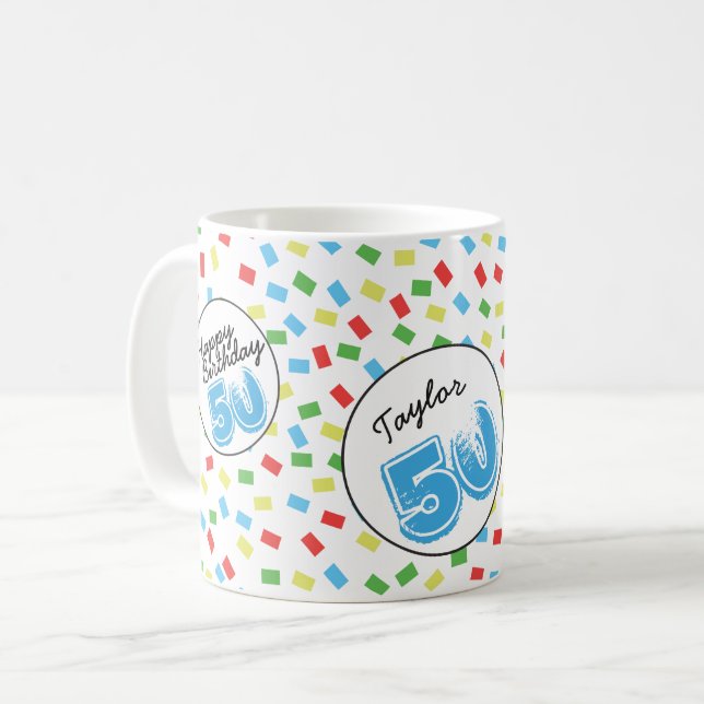 50e anniversaire Personnalisé Festive Colorful Mug (Devant gauche)