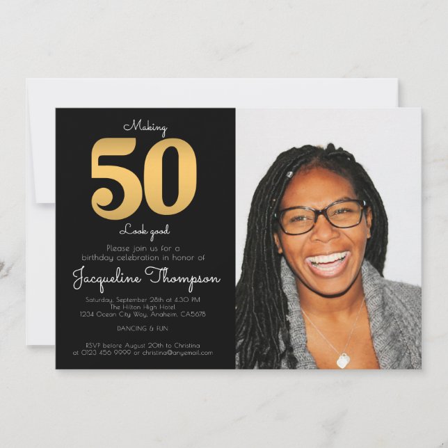 50e anniversaire Photo Gold Invitation (Devant)