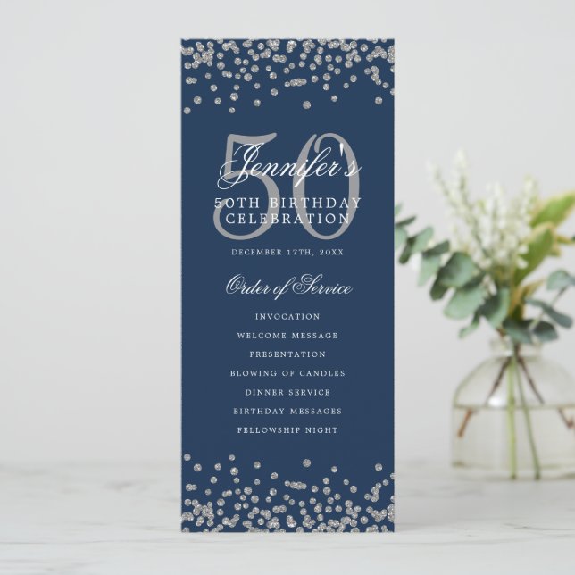 50e anniversaire Programme Argent Menu Marine Bleu (Debout devant)