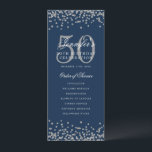 50e anniversaire Programme Argent Menu Marine Bleu<br><div class="desc">Elégant design "Anniversaire du programme" avec confettis de parties scintillant Faux et texte personnalisé.</div>