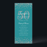 50e Anniversaire Programme Argent Menu Turquoise<br><div class="desc">Elégant design "Anniversaire du programme" avec confettis de parties scintillant Faux et texte personnalisé.</div>