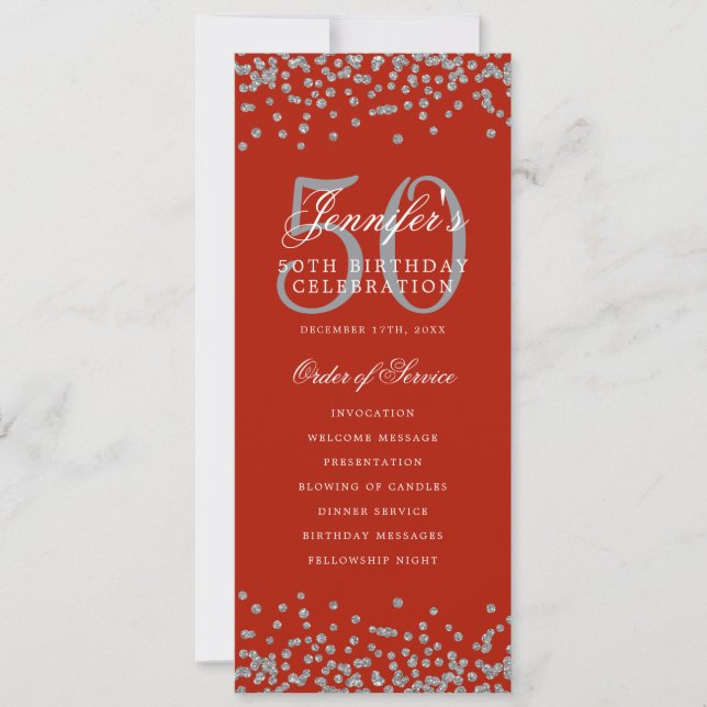 50e Anniversaire Programme Confetti Argent Menu Ro (Devant)