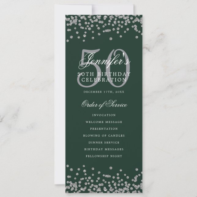 50e Anniversaire Programme Confetti Argent Menu Ve (Devant)