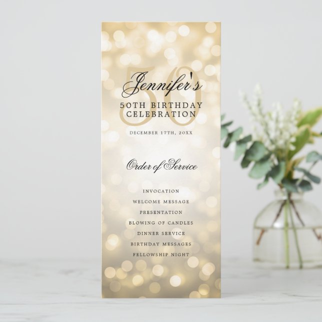 50e Anniversaire Programme Gold Bokeh avec Merci (Debout devant)