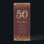 50e Anniversaire Programme Gold Confetti Bourgogne<br><div class="desc">Design élégant "Programme de fête d'anniversaire" avec confettis de fausse parties scintillant et texte personnalisé.</div>