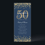 50e Anniversaire Programme Gold Confetti Menu Mari<br><div class="desc">Elégant design "Anniversaire du programme" avec confettis de parties scintillant Faux et texte personnalisé.</div>