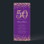 50e Anniversaire Programme Gold Confetti Menu Purp<br><div class="desc">Elégant design "Anniversaire du programme" avec confettis de parties scintillant Faux et texte personnalisé.</div>