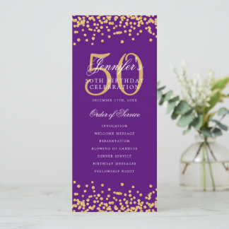 50e Anniversaire Programme Gold Confetti Menu Purp