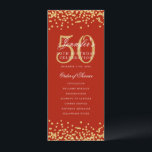 50e Anniversaire Programme Gold Confetti Menu Roug<br><div class="desc">Elégant design "Anniversaire du programme" avec confettis de parties scintillant Faux et texte personnalisé.</div>