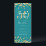 50e Anniversaire Programme Gold Confetti Menu Turq<br><div class="desc">Elégant design "Anniversaire du programme" avec confettis de parties scintillant Faux et texte personnalisé.</div>