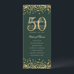 50e Anniversaire Programme Gold Confetti Menu Vert<br><div class="desc">Elégant design "Anniversaire du programme" avec confettis de parties scintillant Faux et texte personnalisé.</div>