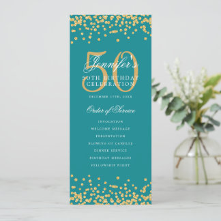 50e Anniversaire Programme Gold Confetti Turquoise
