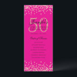 50e anniversaire Programme Menu Rose Gold Hot Pink<br><div class="desc">Design élégant "Programme de fête d'anniversaire" avec faux parties scintillant confetti texte personnalisé.</div>